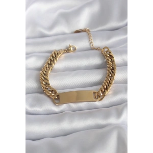 316L Çelik Gold Renk İsim Yazılabilir Plaka Model Kadın Bileklik