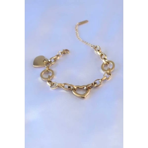 316L Çelik Gold Renk Kalp Figür Zincir Model Kadın Bileklik