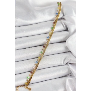 316L Çelik Gold Renk Karışık Renkli Kristal Taşlı Kadın Bileklik