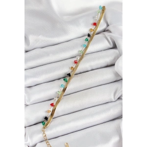 316L Çelik Gold Renk Kristal Karışık Renkli Taşlı 2li Kadın Bileklik