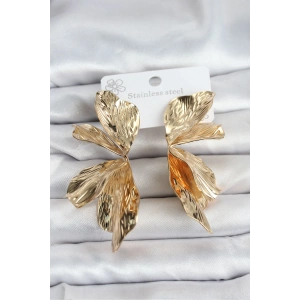 316L Çelik Gold Renk Lotus Yaprak Kadın Küpe