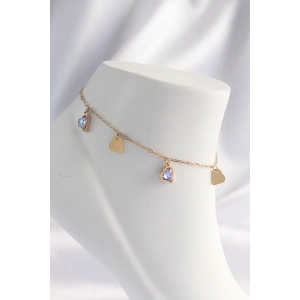 316L Çelik Gold Renk Minimal Renkli Zirkon Taşlı Kalp Halhal