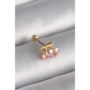 316L Çelik Gold Renk Pembe Zirkon Taşlı Kalp Tragus Piercing