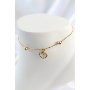 316L Çelik Gold Renk Sallantı Mineli Kalp Figür Topçuk Detay Kadın Halhal