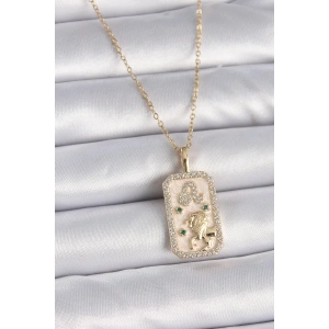 316L Çelik Gold Renk Zincir Aslan Burcu Zirkon Taşlı Kadın Kolye