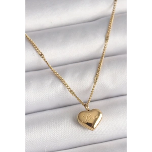 316L Çelik Gold Renk Zincir Love İşlemeli Kalp Figür Kadın Kolye