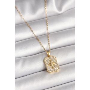 316L Çelik Gold Renk Zincir Zirkon Taşlı Kutup Yıldız İşlemeli Madalyon Model Kadın Kolye