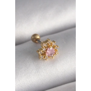 316L Çelik Gold Renk Zirkon Taşlı Kalp Tragus Piercing