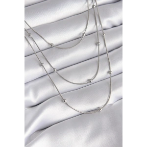 316L Çelik Gümüş Renk 3lü Topçuk Detay Kadın Kolye