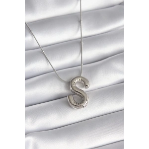 316L Çelik Gümüş Renk Bubble S Harf Model Kadın Kolye