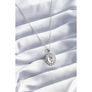 316L Çelik Gümüş Renk Gül Model İnci Detay Kadın Kolye