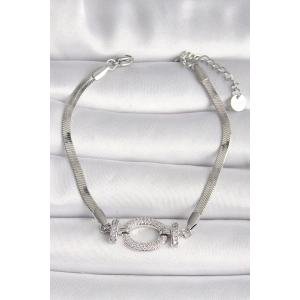 316L Çelik Gümüş Renk İtalyan Zincir Model Zirkon Taşlı Halka Figür Kadın Bileklik