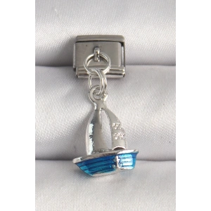 316L Çelik Gümüş Renk Mavi Yelkenli Model Nomination Charm