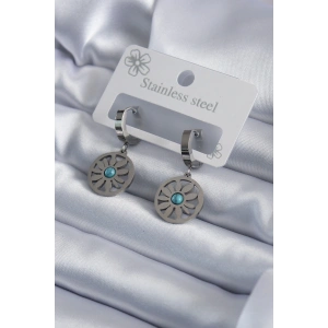 316L Çelik Gümüş Renk Papatya Model Mavi Taş Detay Kadın Küpe