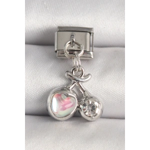 316L Çelik Gümüş Renk Pembe Mineli Kalp Zirkon Taş Detay Nomination Charm