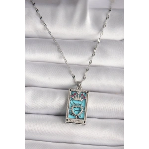 316L Çelik Gümüş Renk Pembe Zirkon Taşlı Taç Kalp Portre Model Kadın Kole