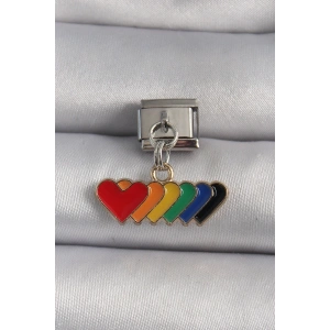 316L Çelik Gümüş Renk Renkli Sallantı Kalp Model Nomination Charm