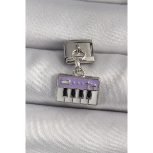316L Çelik Gümüş Renk Sallantı Mor Piyano Figür Nomination Charm
