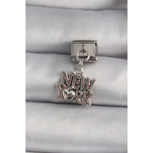 316L Çelik Gümüş Renk Sallantı New York Yazı Model Nomination Charm