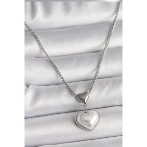 316L Çelik Gümüş Renk Zincir 3D Kalp Model Kadın Kolye