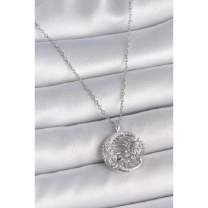 316L Çelik Gümüş Renk Zincir Ay Güneş Model Zirkon Taş Detay Kadın Kolye