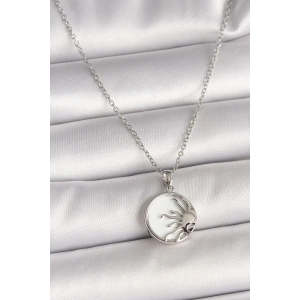 316L Çelik Gümüş Renk Zincir Beyaz Mineli Gün Batımı Model Kadın Kolye