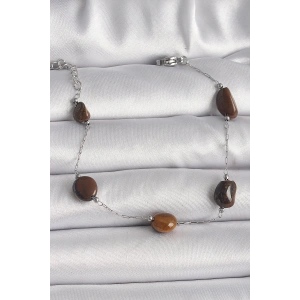 316L Çelik Gümüş Renk Zincir Kahverengi Doğaltaş Model Kadın Bileklik