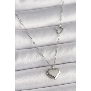 316L Çelik Gümüş Renk Zincir Kalp Detay Kalp Figür Kadın Kolye
