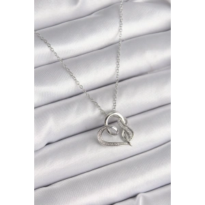316L Çelik Gümüş Renk Zincir Zirkon Taş Detaylı Kalp Model Sonsuzluk Detay Kadın Kolye