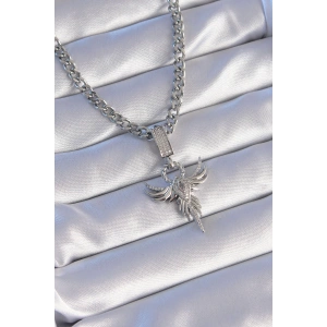 316L Çelik Gümüş Renk Zirkon Taşlı Anka Kuşu Model Kolye