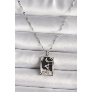 316L Çelik Gümüş Renk Zirkon Taşlı  Ay Figürlü Taror Model Kadın Kolye