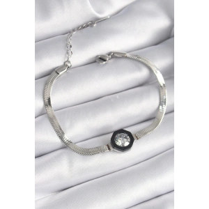 316L Çelik Gümüş Renk Zirkon Taşlı İtalyan Zincir Model Kadın Bileklik