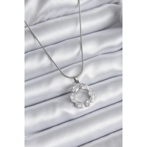 316L Çelik Gümüş Renk Zirkon Taşlı Kadın Kolye