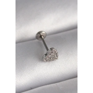316L Çelik Gümüş Renk Zirkon Taşlı Kalp Model Tragus Piercing