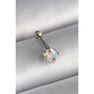 316L Çelik Gümüş Renk Zirkon Taşlı Kalp Tragus Piercing