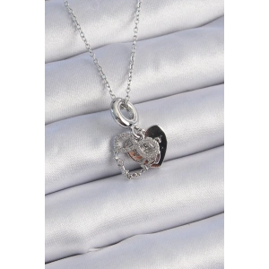 316L Çelik Gümüş Renk Zirkon Taşlı Sonsuzluk Kalp Figür Charm Model Kadın Kolye