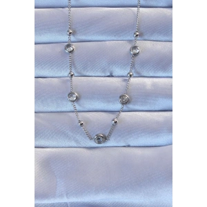 316L Çelik Gümüş Renk Zirkon Taşlı Top Zincirli Kolye