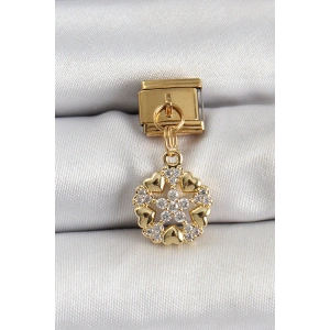 316L Çelik Sallantılı Zirkon Taşlı Kalp Detaylı Yıldz Model Gold Renk Nomination Charm