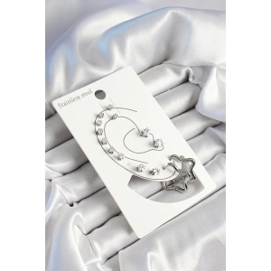 316L Çelik Yıldız Figürlü Ve Zirkon Taşlı Gümüş Renk 7li Çift Kadın Küpe Set