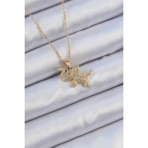 316L Çelik Zincir Altın Renk Zirkon Taşlı Fil Kolye