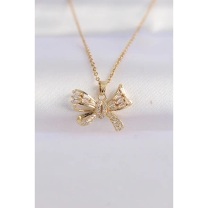 316L Çelik Zincir Altın Renk Zirkon Taşlı Fiyonk Kolye