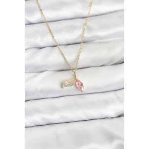 316L Çelik Zincir Gold Renk Balık Kuyruğu Model Zirkon Taşlı Kadın Kolye