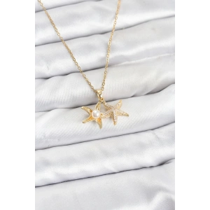 316L Çelik Zincir Gold Renk Deniz Yıldızı Model Zirkon Taşlı Kadın Kolye