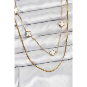 316L Çelik Zincir Gold Renk İtalyan Zincirli Yonca Model Kadın Kolye