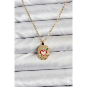 316L Çelik Zincir Gold Renk Kalp Figürlü Kadın Kolye