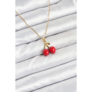 316L Çelik Zincir Gold Renk Kiraz Model Kadın Kolye