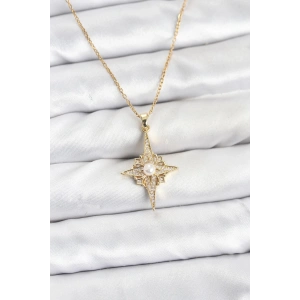 316L Çelik Zincir Gold Renk Kutup Yıldızı Model Zirkon Taşlı Kadın Kolye
