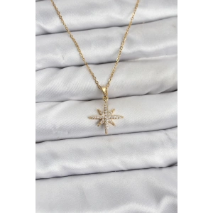 316L Çelik Zincir Gold Renk Kutup Yıldızı Model Zirkon Taşlı Kadın Kolye
