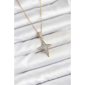 316L Çelik Zincir Gold Renk Kutup Yıldızı Model Zirkon Taşlı Kadın Kolye