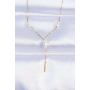 316L Çelik Zincir Gold Renk Minimal İnci Taşlı Sallantılı Kolye